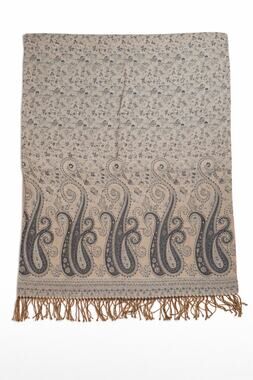 Boho Chic Vintage Paisley Scarf – Neutral Tan & Charcoal Pashmina Wrap – Large